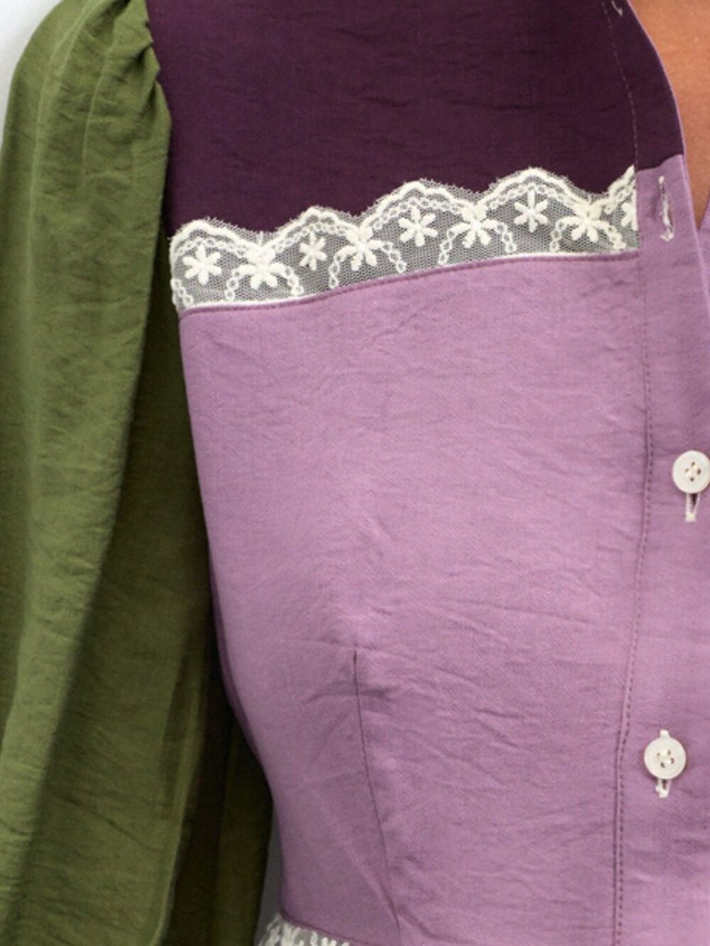 Purple Elegant Women's Colorblock Lace Trim Peplum Blouse - Picture 7 of 7